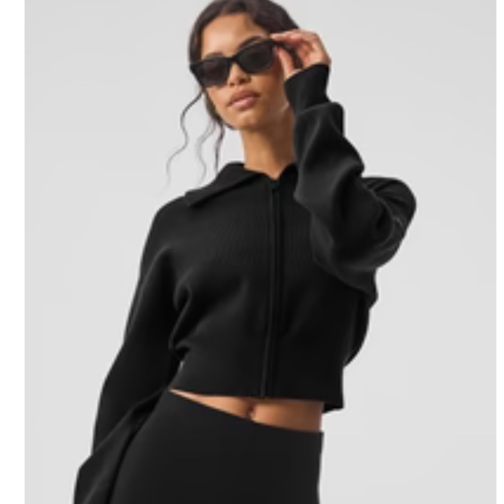 ALO Scholar Knit Cropped Full Zip Jacket